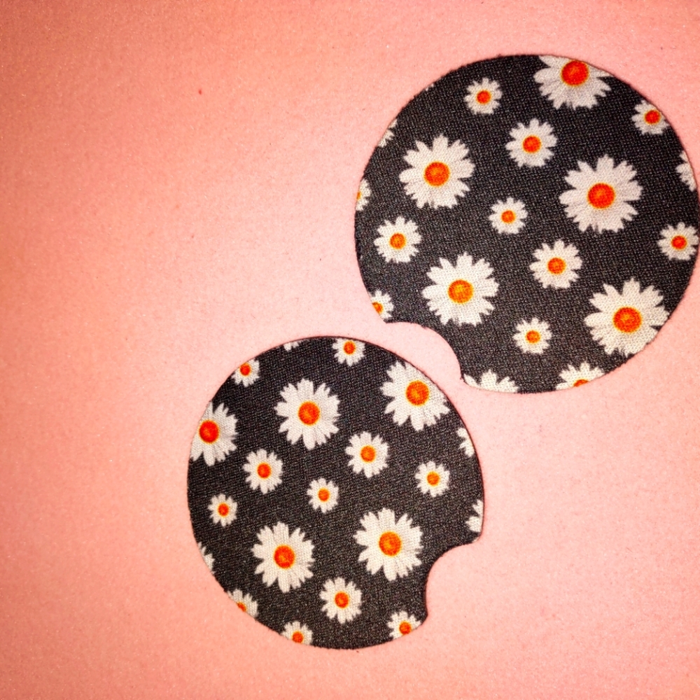 Daisy Print Neoprene Car Coasters